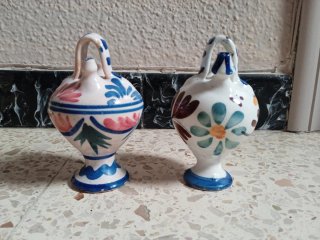 Lote 2 Botijos Miniatura Cerámica Pintados a Mano