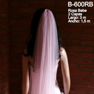 Velo de Novia Rosa Largo 2 Capas 3 m largo