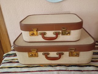 Juego 2 maletas vintage beige y marrón