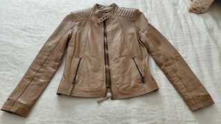 Cazadora Biker de Piel beige