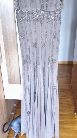 Vestido fiesta beige/plata sin estrenar