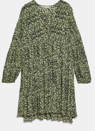 Vestido floral verde y negro Zara Talla XS