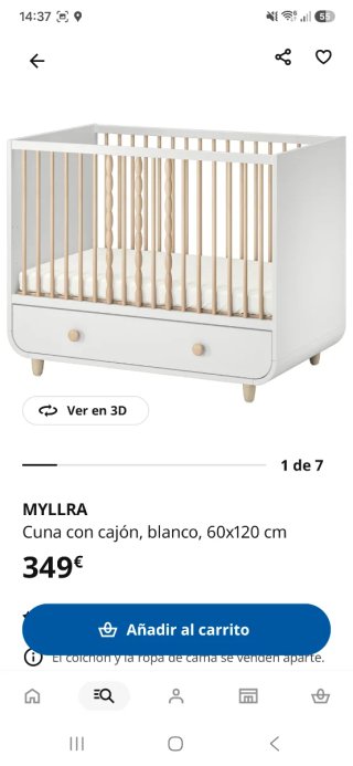 Cuna IKEA MYLLRA Blanca 60x120 cm