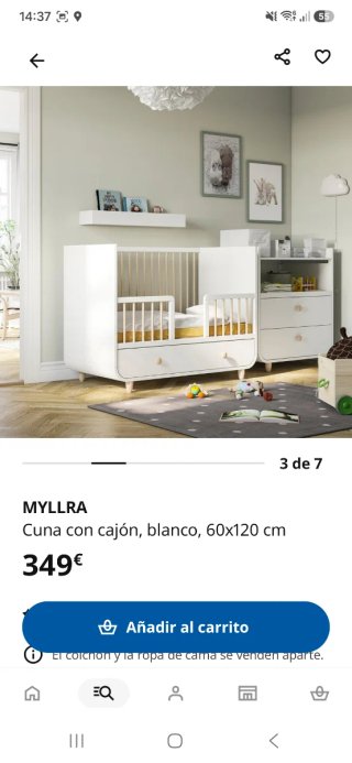Cuna IKEA MYLLRA Blanca 60x120 cm