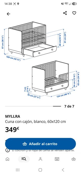 Cuna IKEA MYLLRA Blanca 60x120 cm