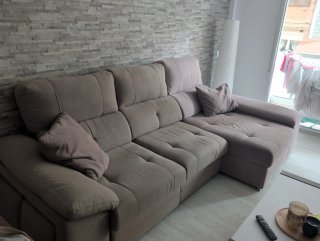 Sofá Chaiselongue Beige con Almacenamiento