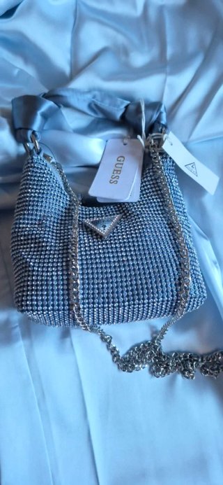 Bolso Guess fiesta plateado con pedrería