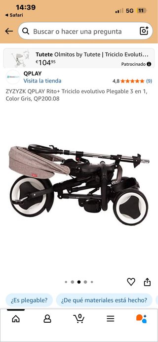 Triciclo Qplay Rito+ Evolutivo Plegable 3 en 1