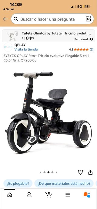 Triciclo Qplay Rito+ Evolutivo Plegable 3 en 1