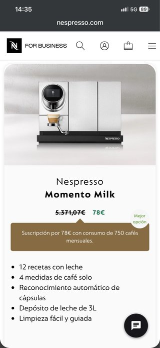 Cafetera Profesional Nespresso Momento Milk