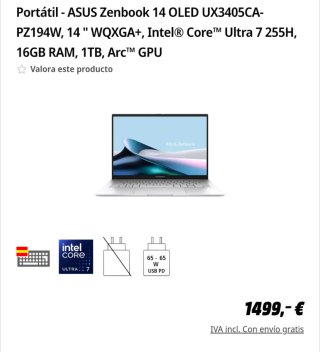 Portátil ASUS Zenbook 14 OLED UX3405CA