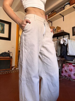 Pantalones anchos Aim Clo beige algodón