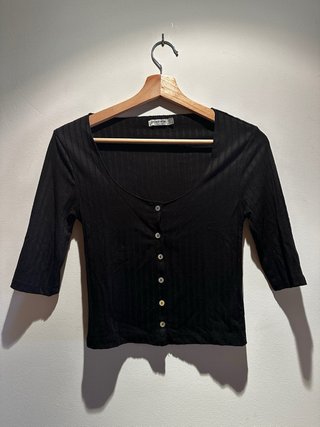 Camiseta Stradivarius manga corta negra Talla S