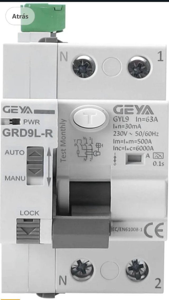 Diferencial Auto Rearmable GEYA GRD9L-R 2P 63A 30m