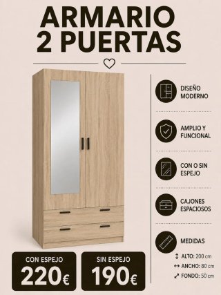 Armario de 2 Puertas con Espejo
