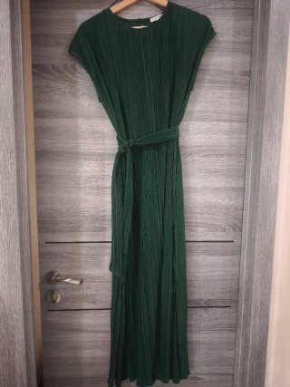 Vestido largo plisado verde botella