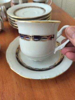 Juego 6 Tazas Café Porcelana Doradas