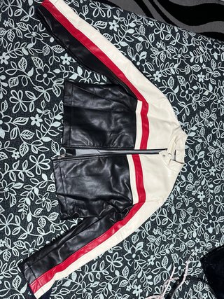 Chaqueta Biker Rayas Roja Blanca Negra
