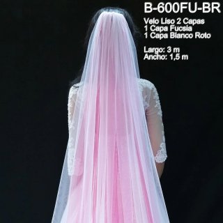 Velo Novia Largo 2 Capas Fucsia y Blanco