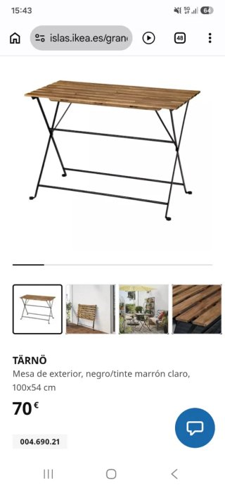 Mesa de exterior TÄRNÖ IKEA madera y metal