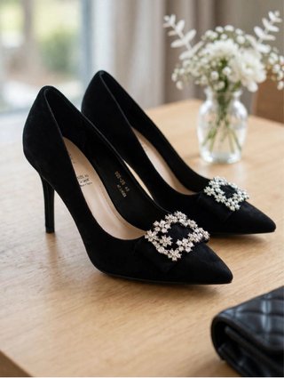 Salón negro hebilla joya tacón 9cm Talla 40