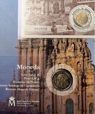 2€ España Santiago 2018 +Sello 3€+ sello de Plata