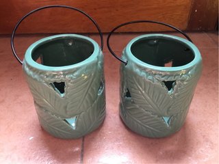 Set de 4 Portavelas de Cerámica Verde 12 cm