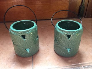 Set de 4 Portavelas de Cerámica Verde 12 cm