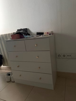 Cómoda de Madera Blanca con 5 Cajones