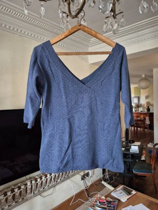 Jersey cuello pico topos rosas manga francesa