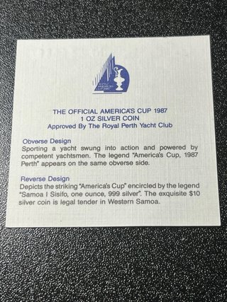 Moneda Plata America's Cup 1987 Perth