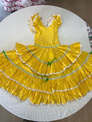 485 Vestido Flamenca Amarillo con Lunares Blancos