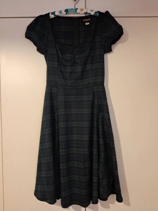 Vestido vintage Collectif cuadros verde y negro