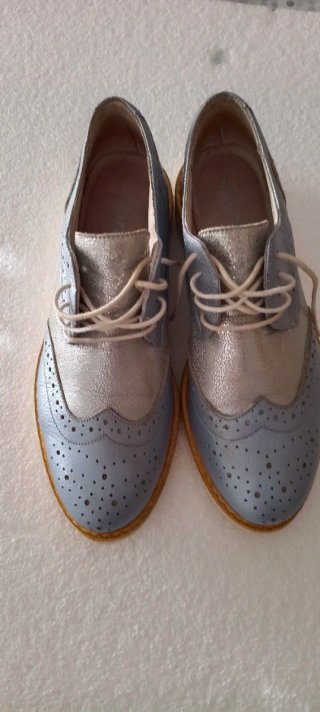 Zapatos Mujer de piel Azul y Plateado Talla 37