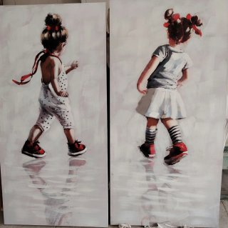 Dos cuadros infantiles niña pintados