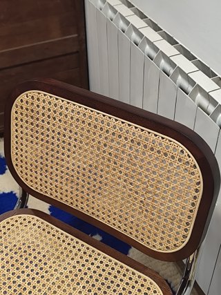 Silla Mid Century de Madera oscura y ratán