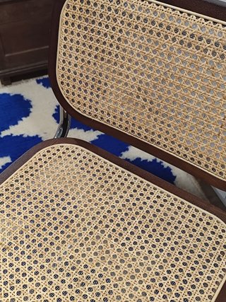 Silla Mid Century de Madera oscura y ratán