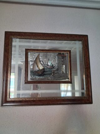 Cuadro Decorativo plateado con Relieve de Barcos