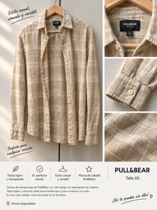 Camisa Pull&Bear Beige Cuadros XS