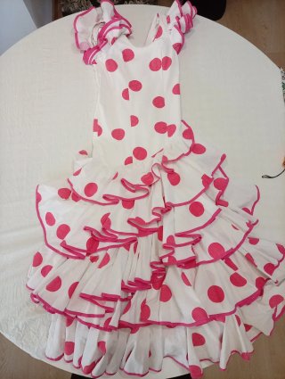 488 Traje de Gitana blanco con lunares rosas XS