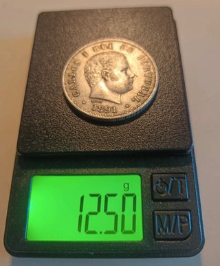Moneda Plata 500 Reis 1891 Portugal Carlos I