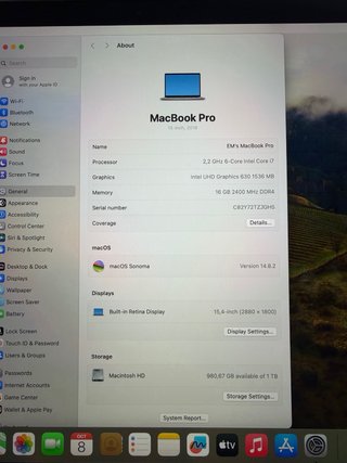 MacBook Pro 2018 15” i7 16GB RAM 1TB SSD