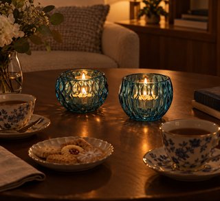 Set de 2 Portavelas de Cristal Turquesa