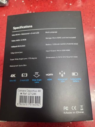 Cámara Deportiva 4K Negra