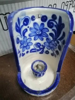 Palmatoria de pared cerámica azul y blanco