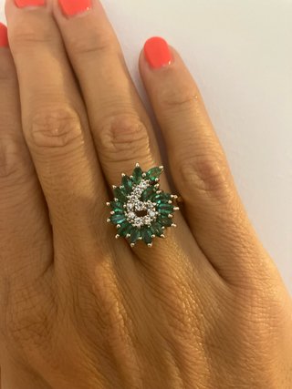 Anillo Vintage Oro 18k, Esmeraldas y Diamantes