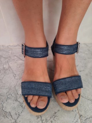 Sandalias de cuña azul marino / esparto -Talla 40