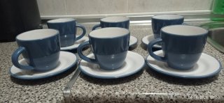 Juego de 6 tazas+platos de te/café c/leche
