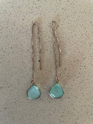 Pendientes Largos Plateados con Gota Turquesa