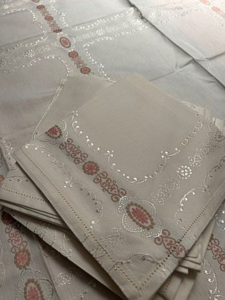 Tovaglia vintage 12 persone lino e cotone